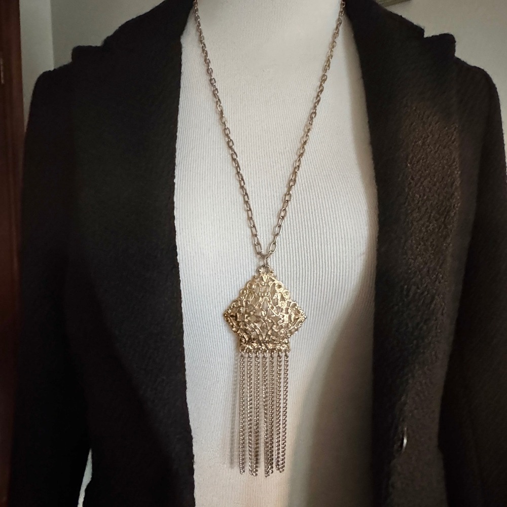 Vintage Boho Style Tassel Statement Necklace Gold Tone Festival Estruscan Mogul - Picture 2 of 9